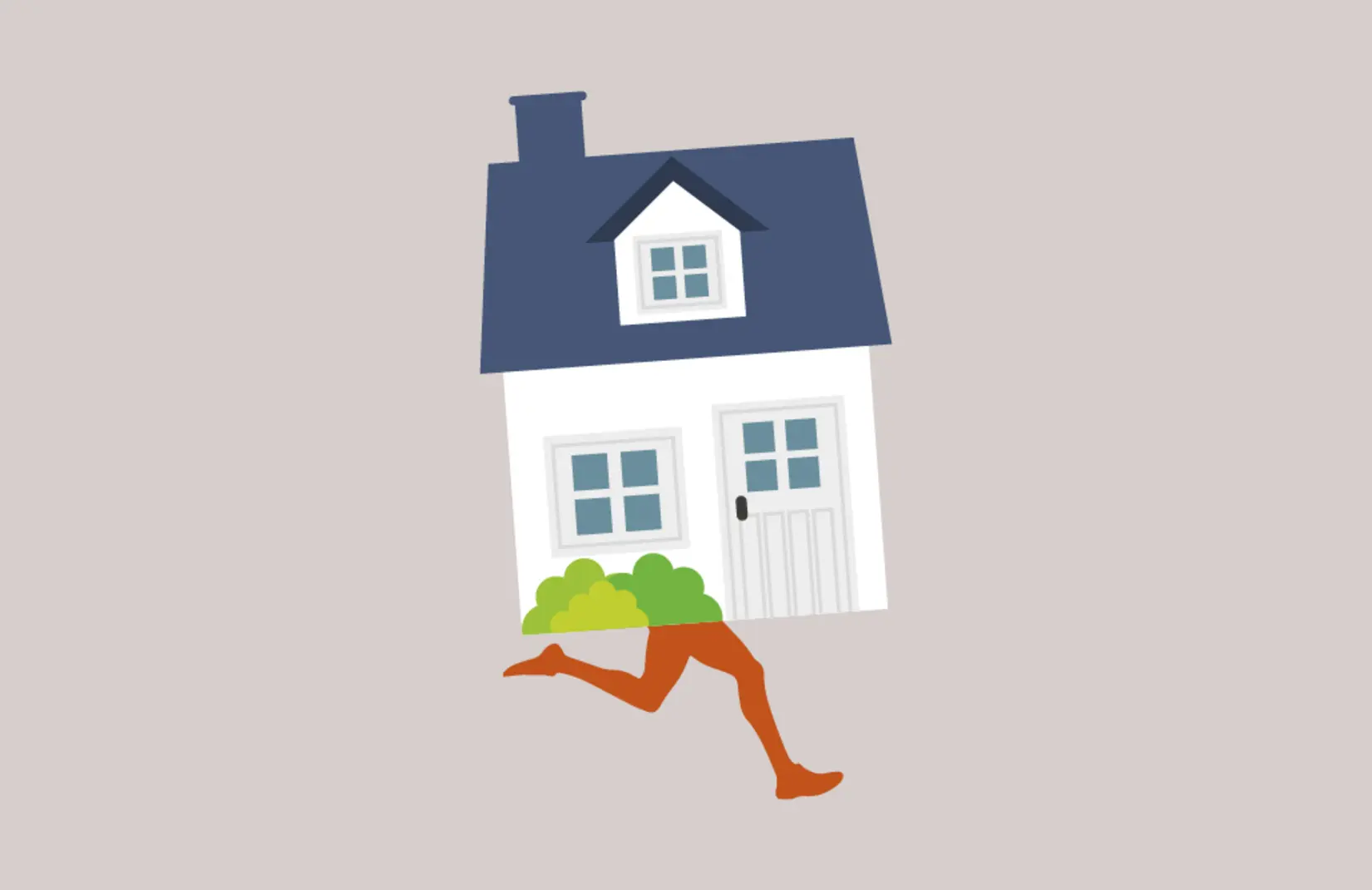 Visualization of a house with 2 legs running away.