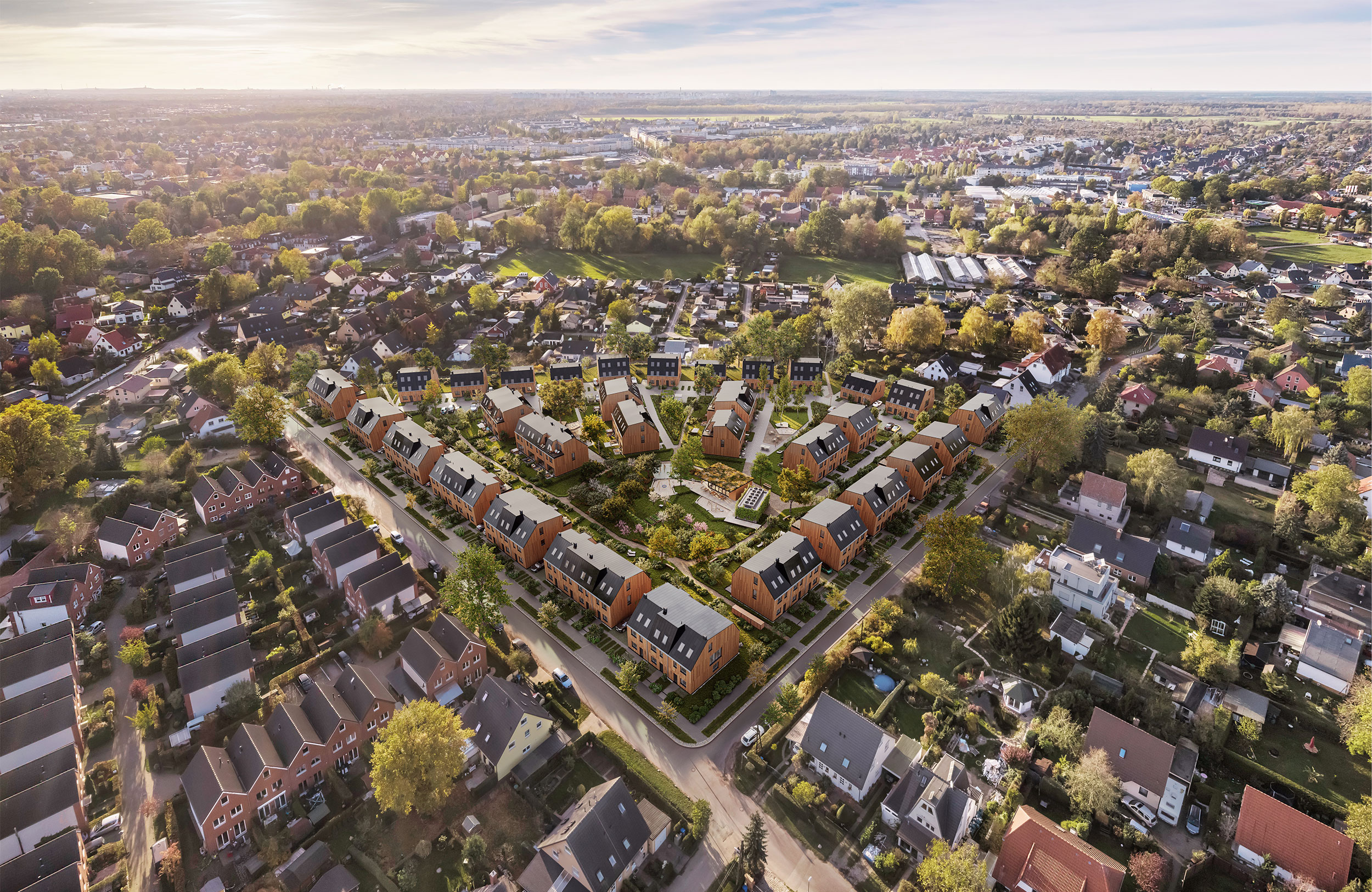 ZIEGERT Immobilien - Bird's eye view of the sustainable timber construction project Kokoni One